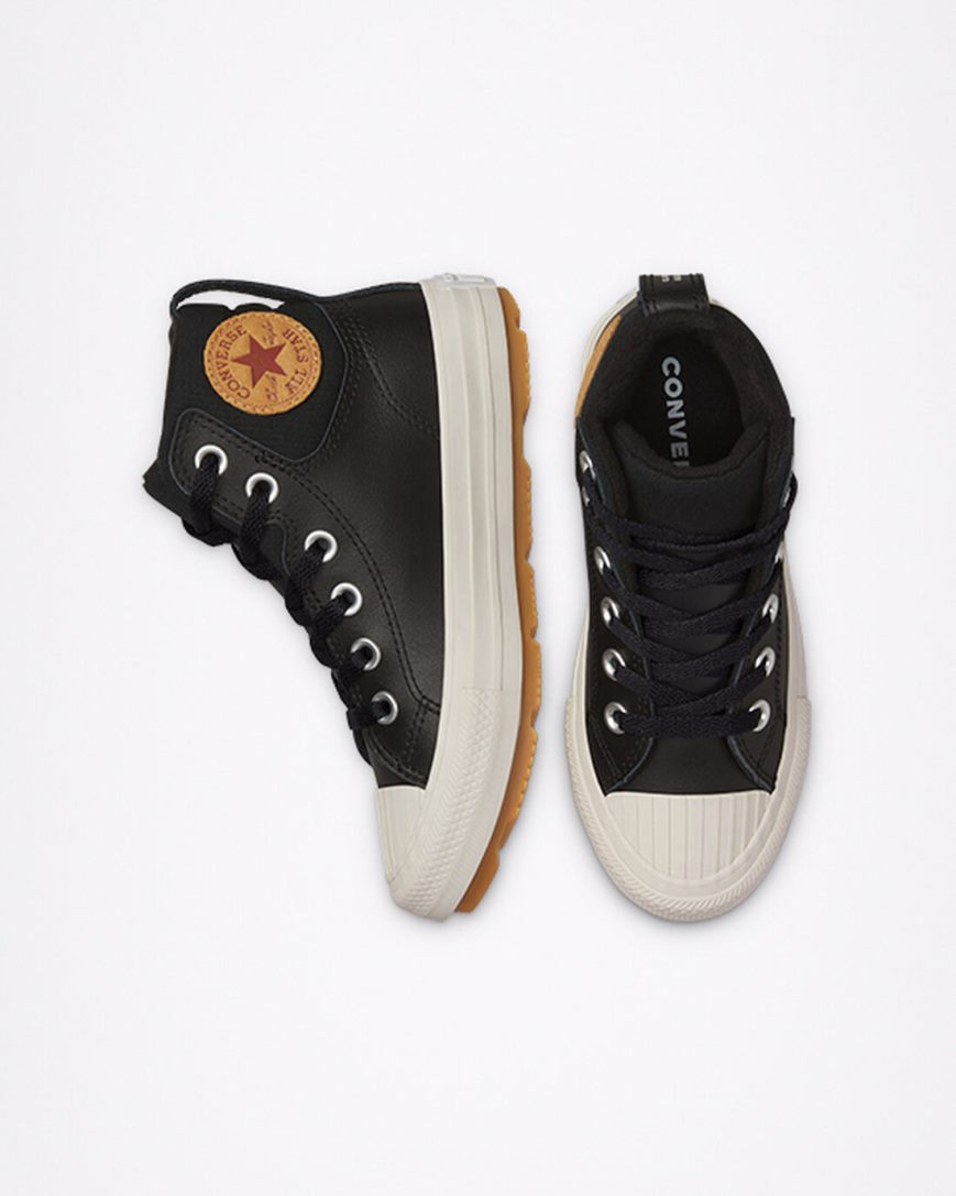 Girls' Converse Leather Chuck Taylor All Star Berkshire Boot Color High Top Shoes Black | AU 165C4Q
